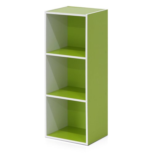 Furinno LUDER Book Shelf, 3-Cube Bookshelf, Bookcase with Open Shelves, 9.3 x 12 x 31.5, Easy Assembly, for Living Room, Bedroom, Home Office, White/Green