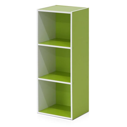 Furinno LUDER Book Shelf, 3-Cube Bookshelf, Bookcase with Open Shelves, 9.3 x 12 x 31.5, Easy Assembly, for Living Room, Bedroom, Home Office, White/Green