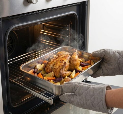 Deep Stainless Steel Baking Pan - Versatile Rectangular Roasting Sheet for Cooking & Meal Prep (14.4" x 10.4" x 2.6"), 304 Food-Grade, Dishwasher Safe