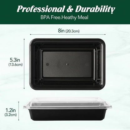 Glotoch 16oz Meal Prep Containers - 10-Pack Reusable, Leakproof & Microwave Safe | Black