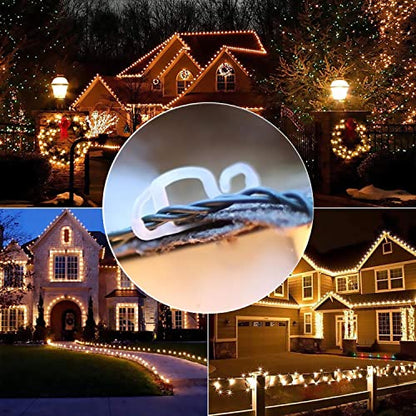 Outdoor Christmas Light Clips - 100 Translucent Gutter Hooks for Holiday String Lights
