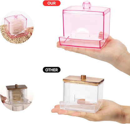 Tbestmax Qtip Holder Dispenser - Stylish 10oz Cotton Swab Organizer for Bathroom Storage | Pink
