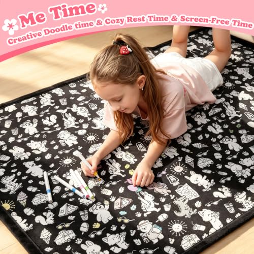 Kids & Adults Coloring Blanket Kit with 20 Washable Markers - 40x60 Inch DIY Art Set