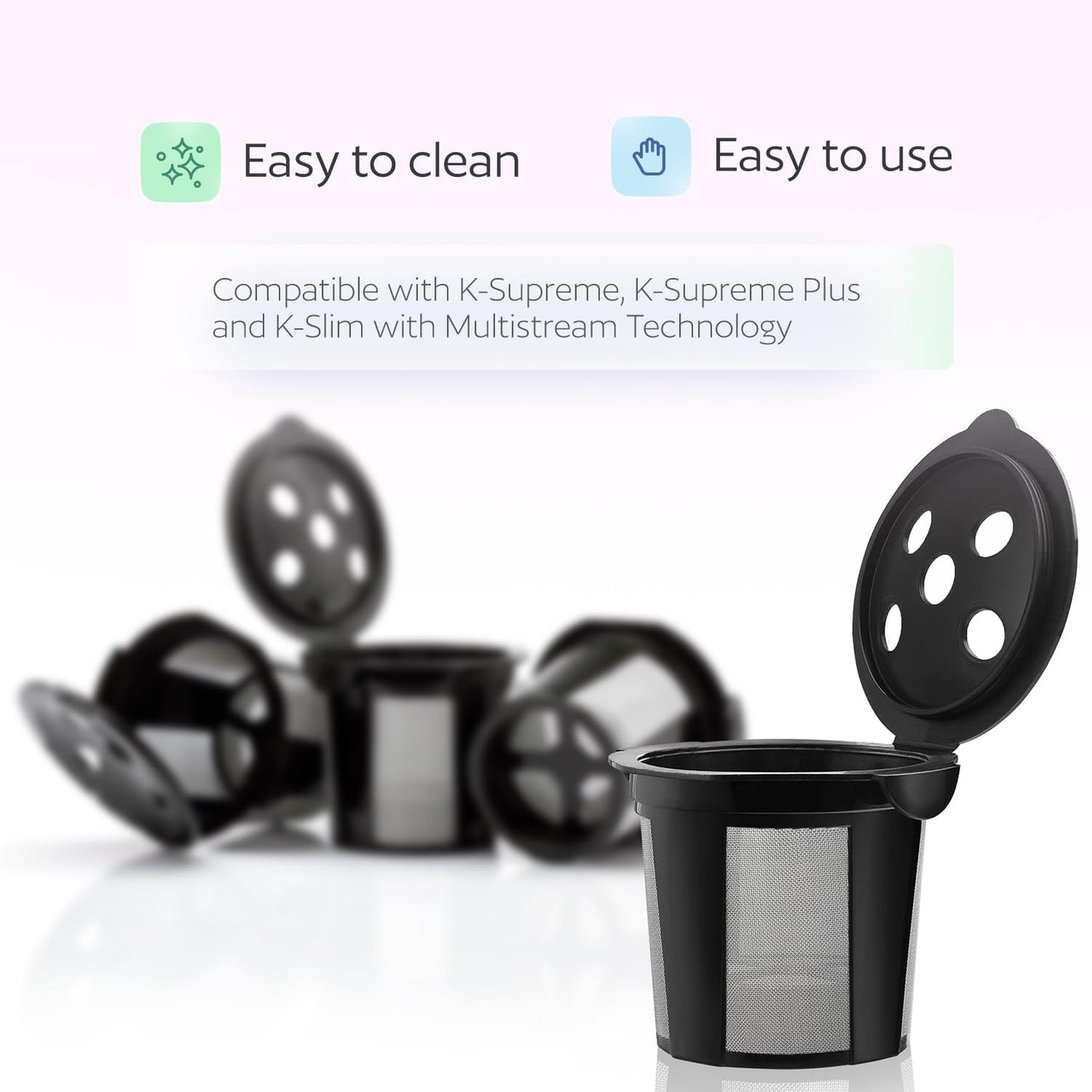 Skiennix Reusable K Cups for Keurig K Supreme | Multistream Technology - 4 Black Refillable Coffee Filters