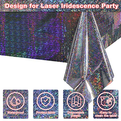 Silver Iridescent Plastic Tablecloths 4 Pack - Shiny Disposable Rectangular Covers