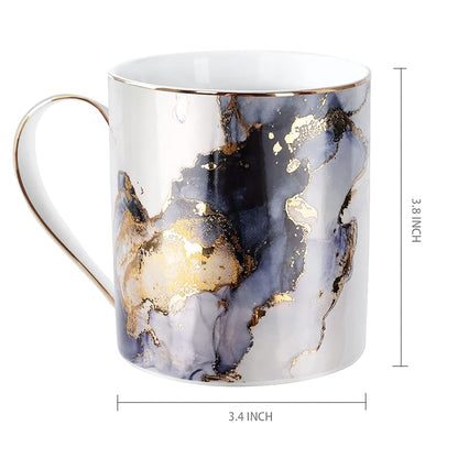 Marble Gold 14 oz Ceramic Coffee Mug - Gift Gift for Women, Black & Gold Marble
