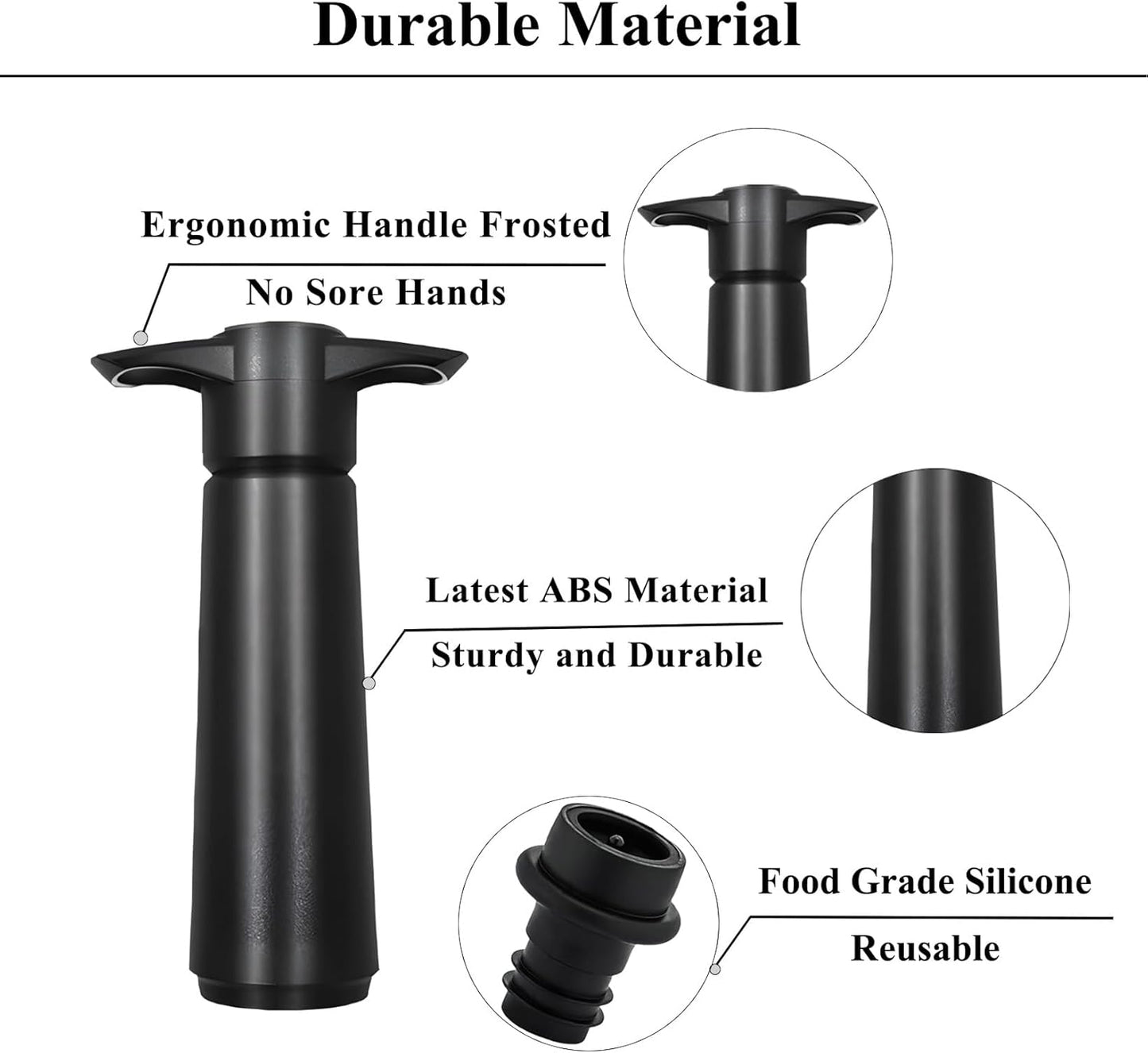 Wine Stoppers Vacuum with Pump, Keep Wine Fresh for up to 7 Days -1 Pump 4 Stopper, Wine Pumps and Wine Vacuum Stopper, Reusable for Wine Saver, Wine Stoppers for Wine Bottles