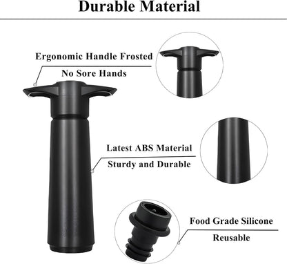 Wine Stoppers Vacuum with Pump, Keep Wine Fresh for up to 7 Days -1 Pump 4 Stopper, Wine Pumps and Wine Vacuum Stopper, Reusable for Wine Saver, Wine Stoppers for Wine Bottles