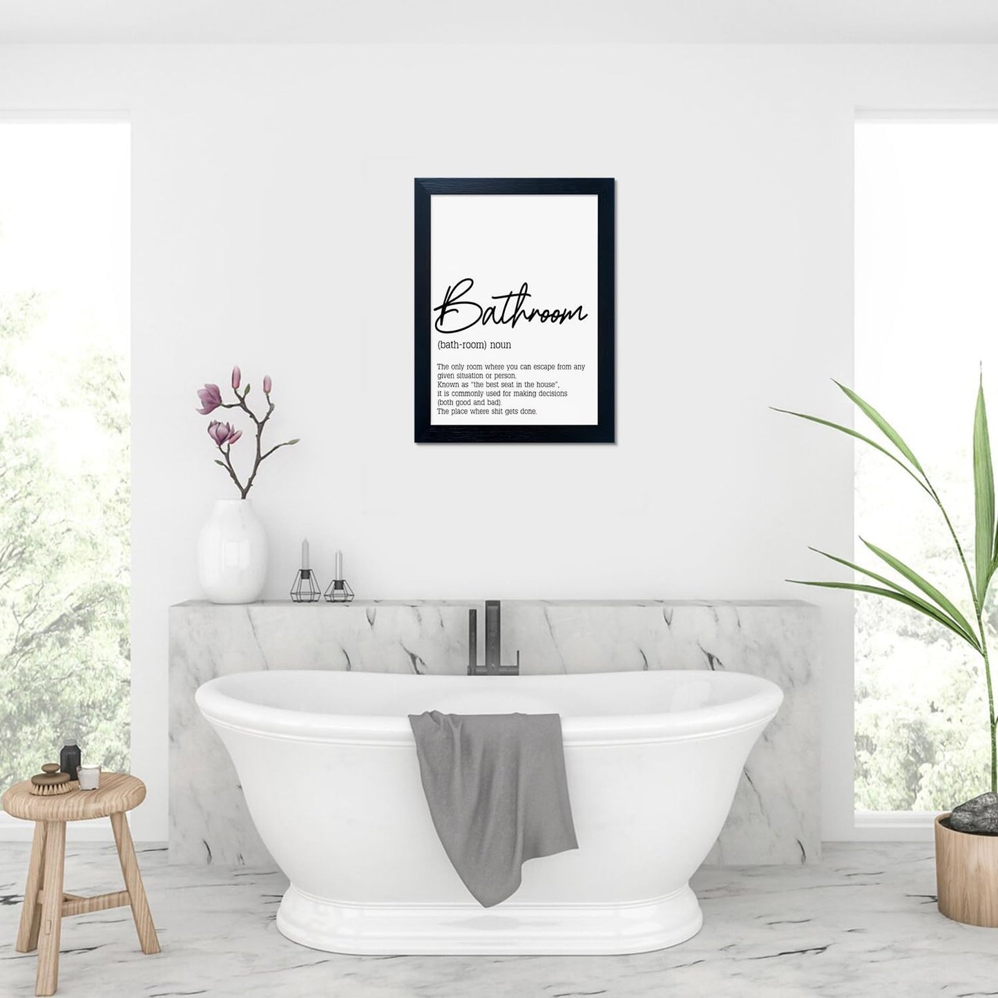 Regine Switzerland Black and White Bathroom Rules Print - Modern Framed Wall Art for Guest Toilet Decor