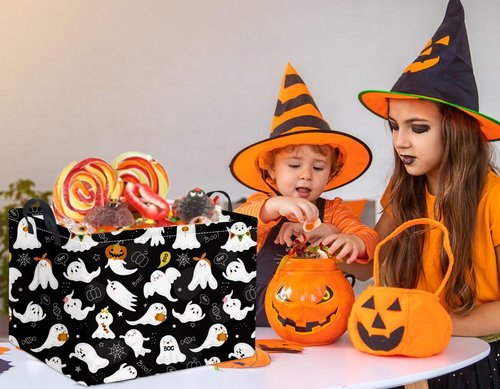 HIYAGON Rectangular Halloween Basket for Boys and Girls Kids Trick or Treat Pumpkin Basket for Halloween Parties Cute Storage Bin Organizer Box Room Decor(Black ghost)