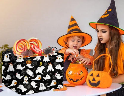 HIYAGON Rectangular Halloween Basket for Boys and Girls Kids Trick or Treat Pumpkin Basket for Halloween Parties Cute Storage Bin Organizer Box Room Decor(Black ghost)