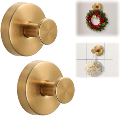 Skiennix Suction Cup Hooks - No-Drill Bathroom Towel Holders | 2Pcs Gold for Showers & Mirrors