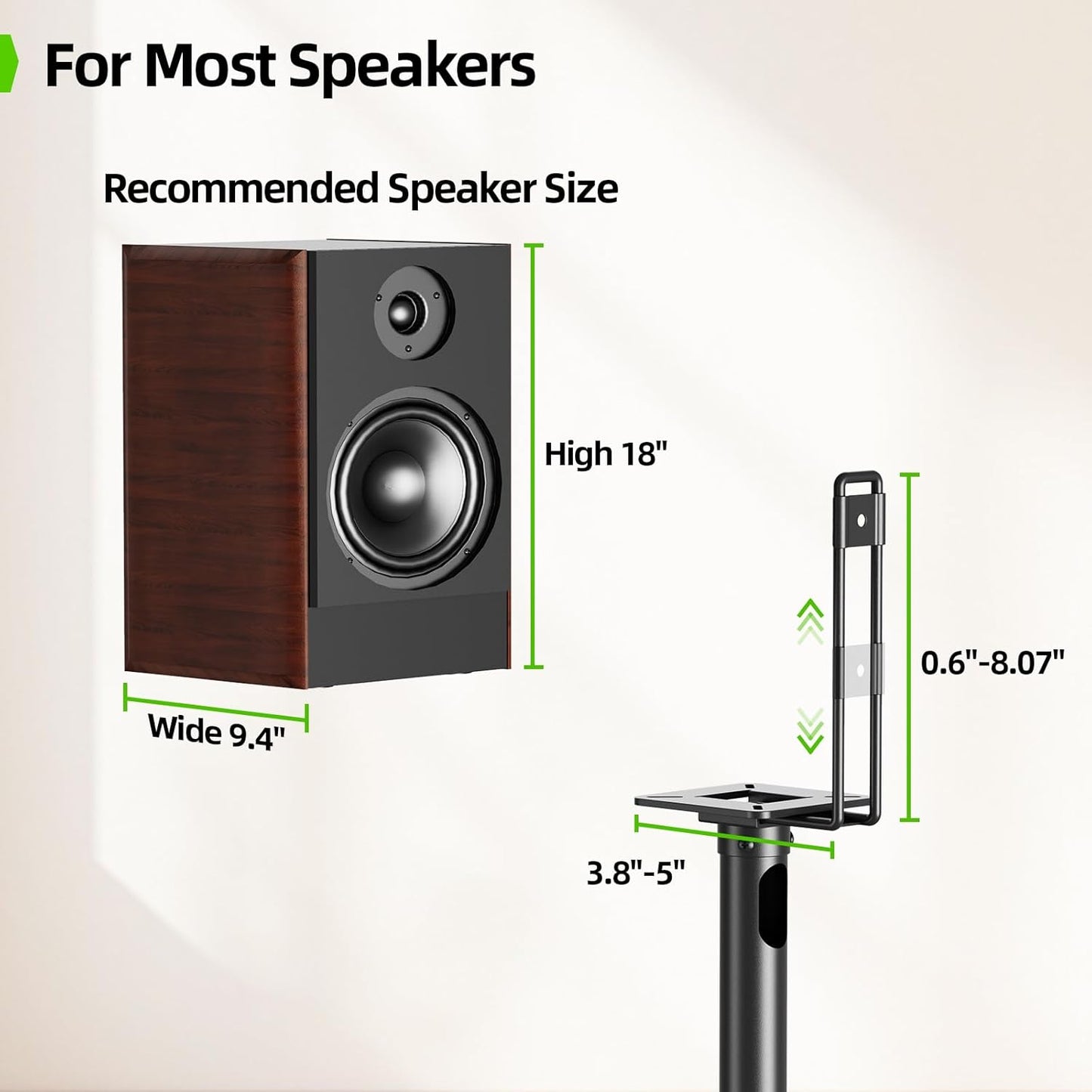USX MOUNT Bookshelf Speaker Stands - Height Adjustable 32-42 Inch for Surround Sound | Max Load 11 lbs