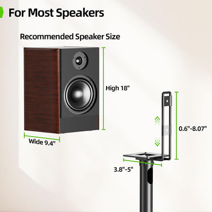 USX MOUNT Bookshelf Speaker Stands - Height Adjustable 32-42 Inch for Surround Sound | Max Load 11 lbs