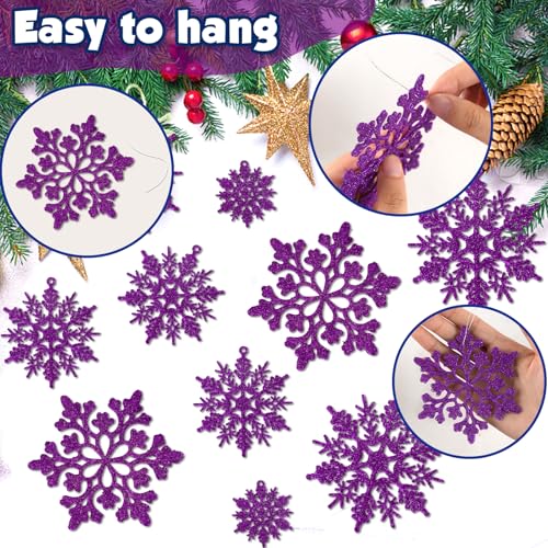 36pcs Deep Purple Snowflake Christmas Ornaments - Hanging Holiday Decor