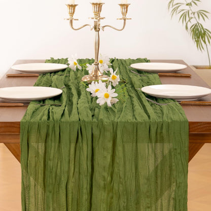 Socomi Cheesecloth Table Runner - 120 Inch Boho Rustic Green for Weddings, Parties & Home Decor