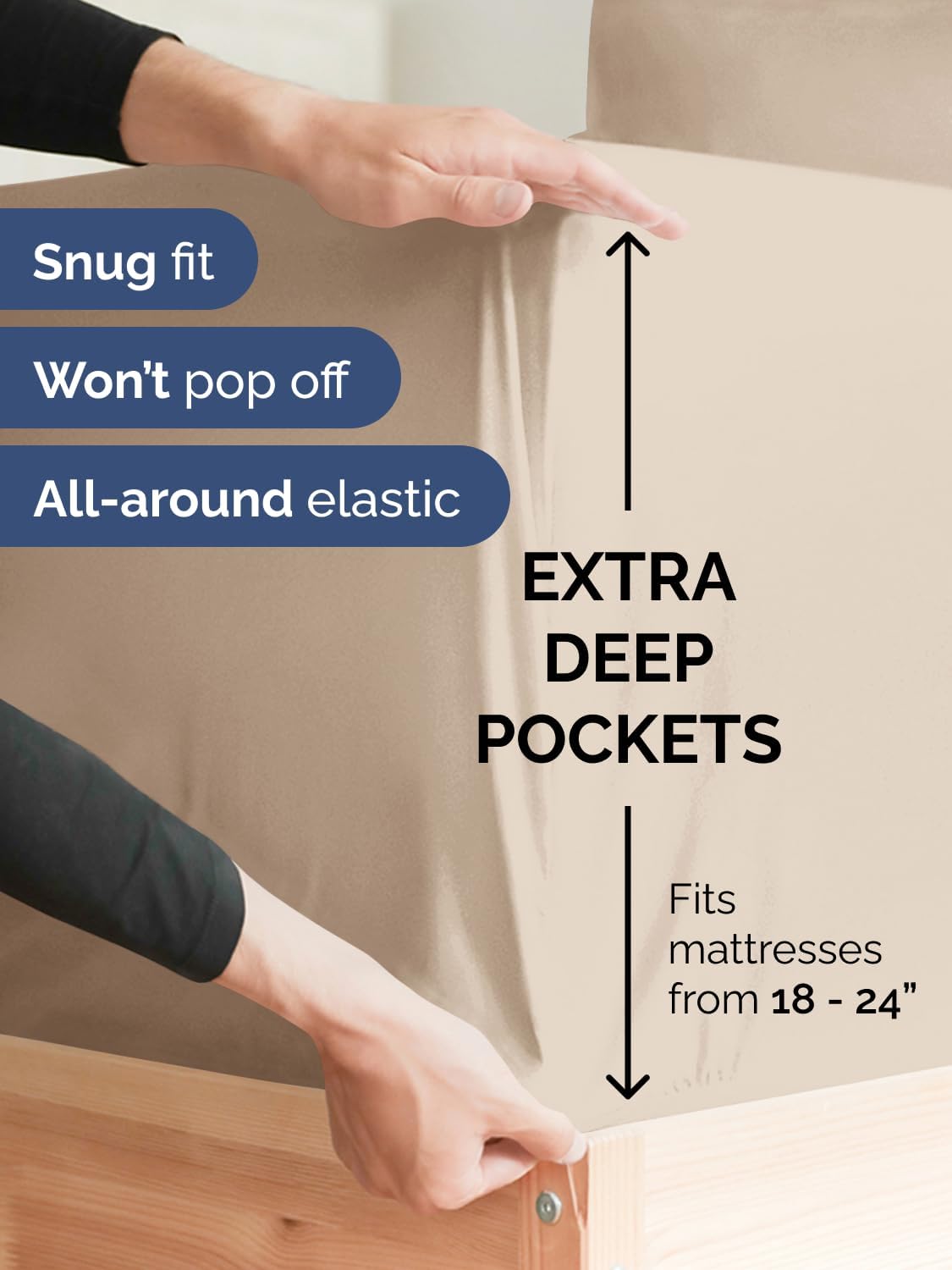 Skiennix Extra Deep Queen Sheet Set | 6-Piece Breathable Cooling Bedding - Soft, Wrinkle-Free, Easy Fit - Wheat Color