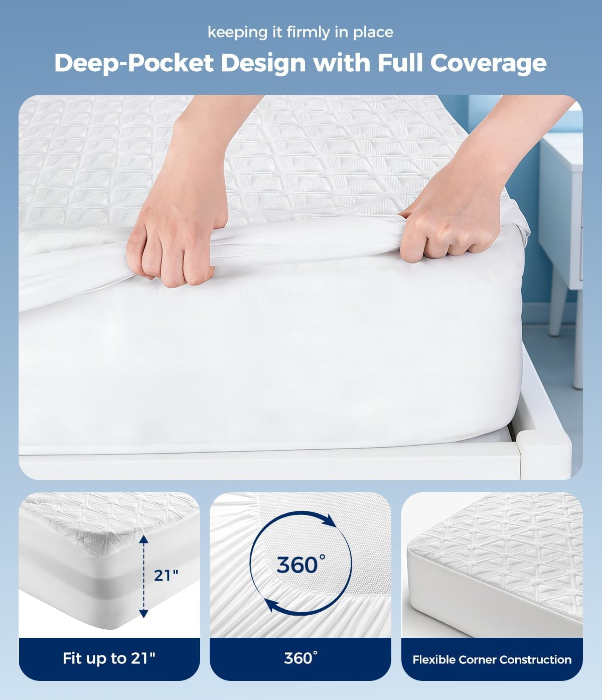 Skiennix Waterproof Mattress Protector - Soft Breathable Twin Size Pad with Deep Pocket | Noiseless Cooling Cover, White