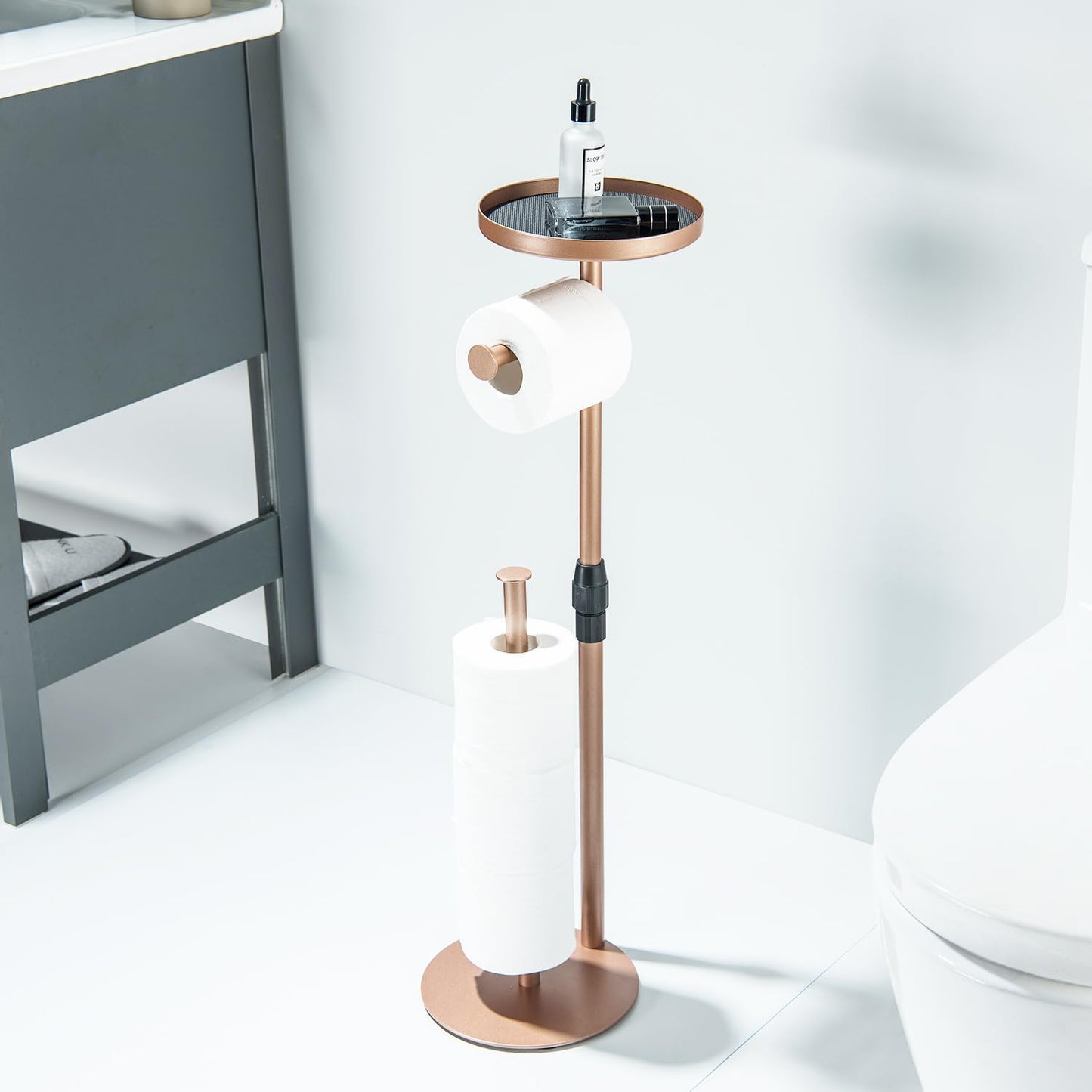 Regine Switzerland Toilet Paper Holder Stand - Adjustable Height, Stores 4 Rolls & Top Shelf, Bright Red Copper