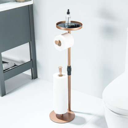 Regine Switzerland Toilet Paper Holder Stand - Adjustable Height, Stores 4 Rolls & Top Shelf, Bright Red Copper