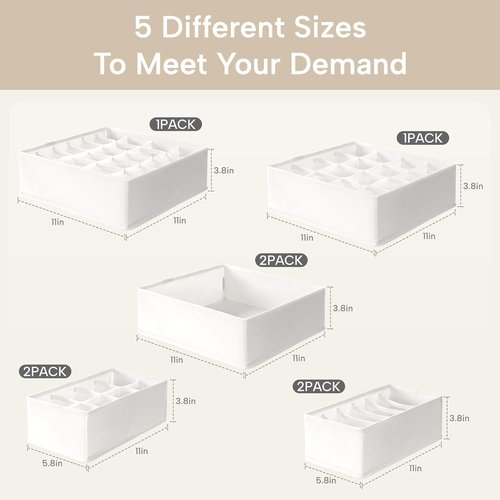 Criusia Sock Drawer Organizer Set - 8 Foldable Dividers for Baby Clothing, Underwear, and Accessories | White