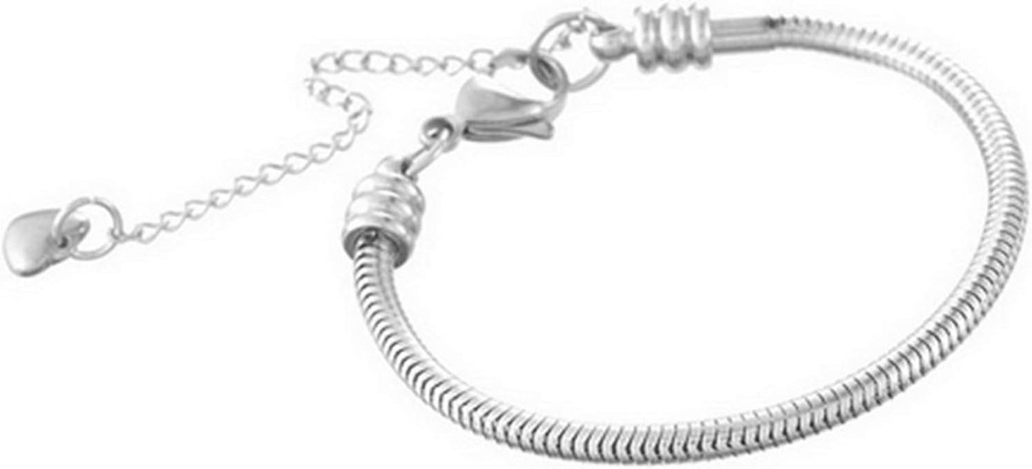 Skiennix Women's Snake Chain Charm Bracelet - Memorial Slider Design, 6 Inch Stainless Steel