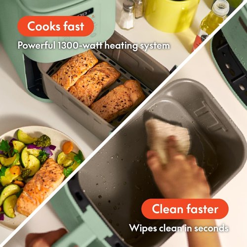 Bella 4Qt Slim Air Fryer - EverGood™ Ceramic Nonstick Coating, Adjustable Temp, 6 Cooking Presets, Seaglass