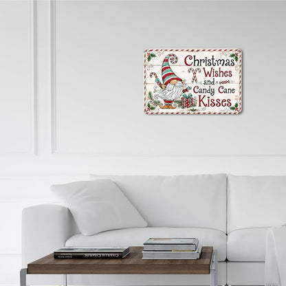 Wall Pediments 64 Christmas Gnome Aluminum Sign - Candy Cane Farmhouse Holiday Decor, Festive Gnome with Peppermint & Gift – Generic63