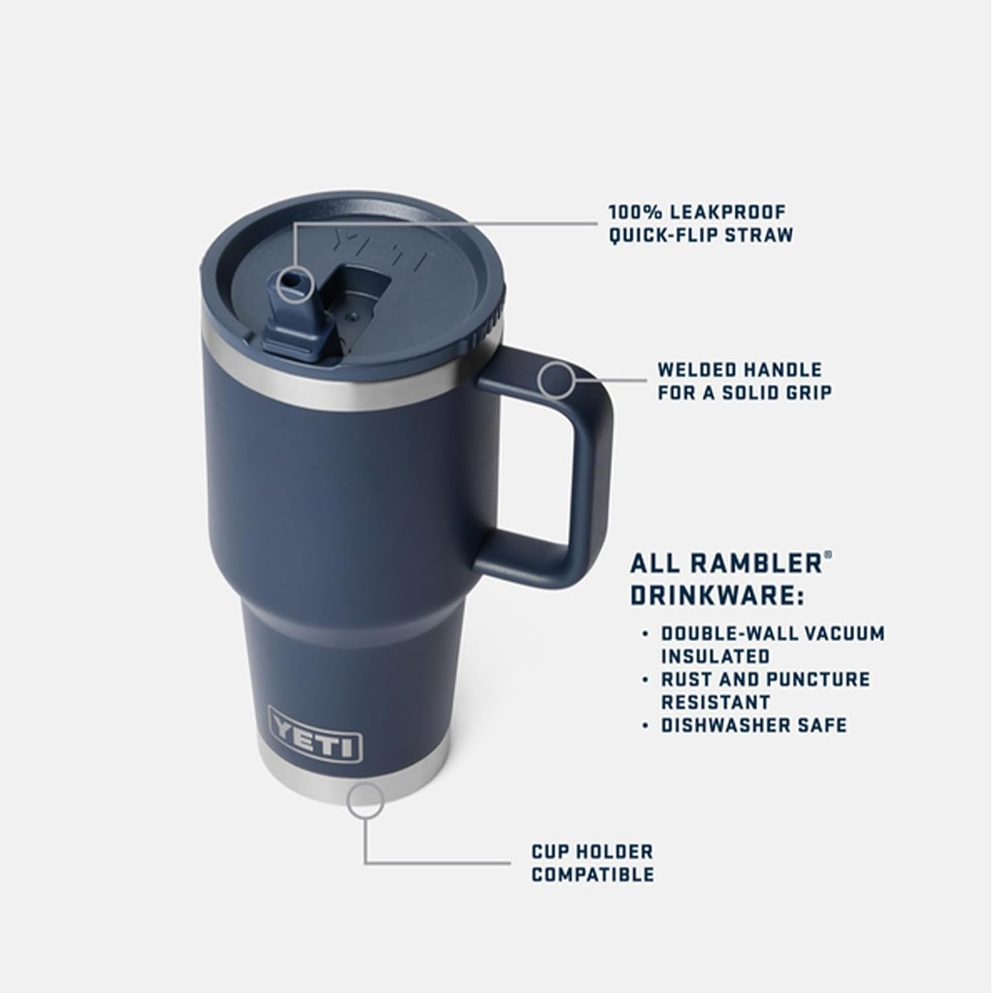 YETI Rambler 30 oz Travel Mug - Stainless Steel, Vacuum Insulated, Leakproof & Cup Holder Friendly