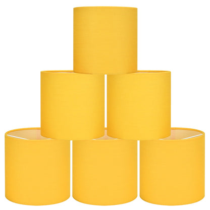 LAMPWELL LEBE Yellow Clip on Chandelier Lamp Shades Set of 6,Small Lamp Shades Clip on bulb,5.2"×5.2"×H5.2",Fabric Mini Drum Lamp Shade,Handmade,FOR CANDLE BULB AND SMALL GENERAL BULB