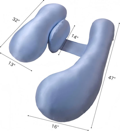 Skiennix Pregnancy Pillow - Adjustable H-Shaped Full Body Support with Cooling Cover | Ideal for Side Sleepers (Blue)