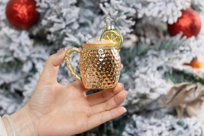 Set of 2 Glass Moscow Mule Ornament - Hand Painted Cocktail Christmas Decorations