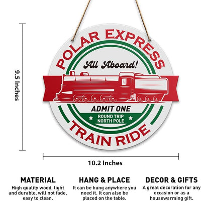 Polar Express Train Ride Christmas Wooden Sign – Rustic Front Door Wall Plaque