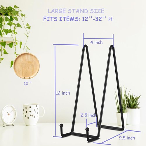 Decolore 12-Inch Black Picture Stands - 3 Pack Tabletop Easels for Photos, Plates & Books