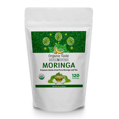 Organic Veda Moringa Tea Bags, Premium Dried Moringa Leaf Tea for Overall Wellness, Non-GMO, Caffeine-Free, & Gluten-Free Organic Tea, 120 Tea Bags