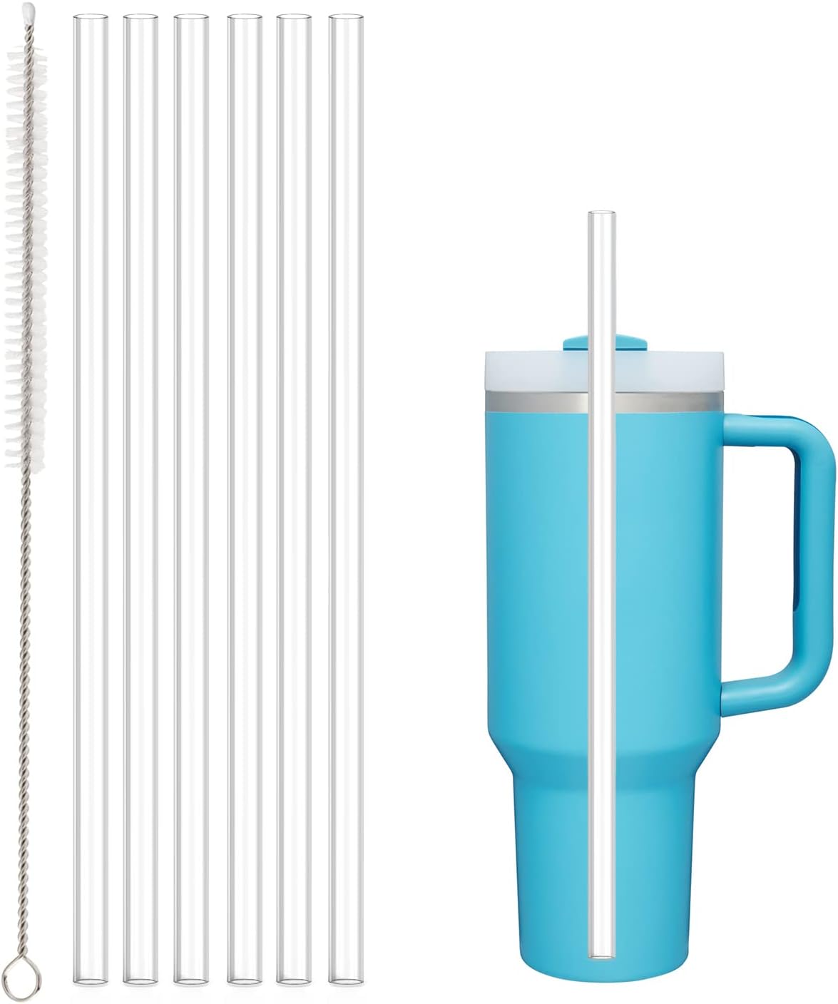 Stanley Replacement Straws - 6 Pack Clear Straws with Cleaning Brush for 40 oz Adventure Tumbler