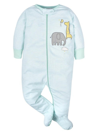 Gerber Unisex Baby 4 Pack Sleep 'N Play Footie Animals Green Newborn