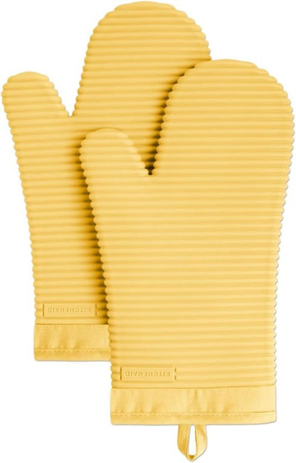 KitchenAid Ribbed Soft Silicone Oven Mitts - 2-Pack Set, 7.5"x13", Vibrant Orange Sorbet