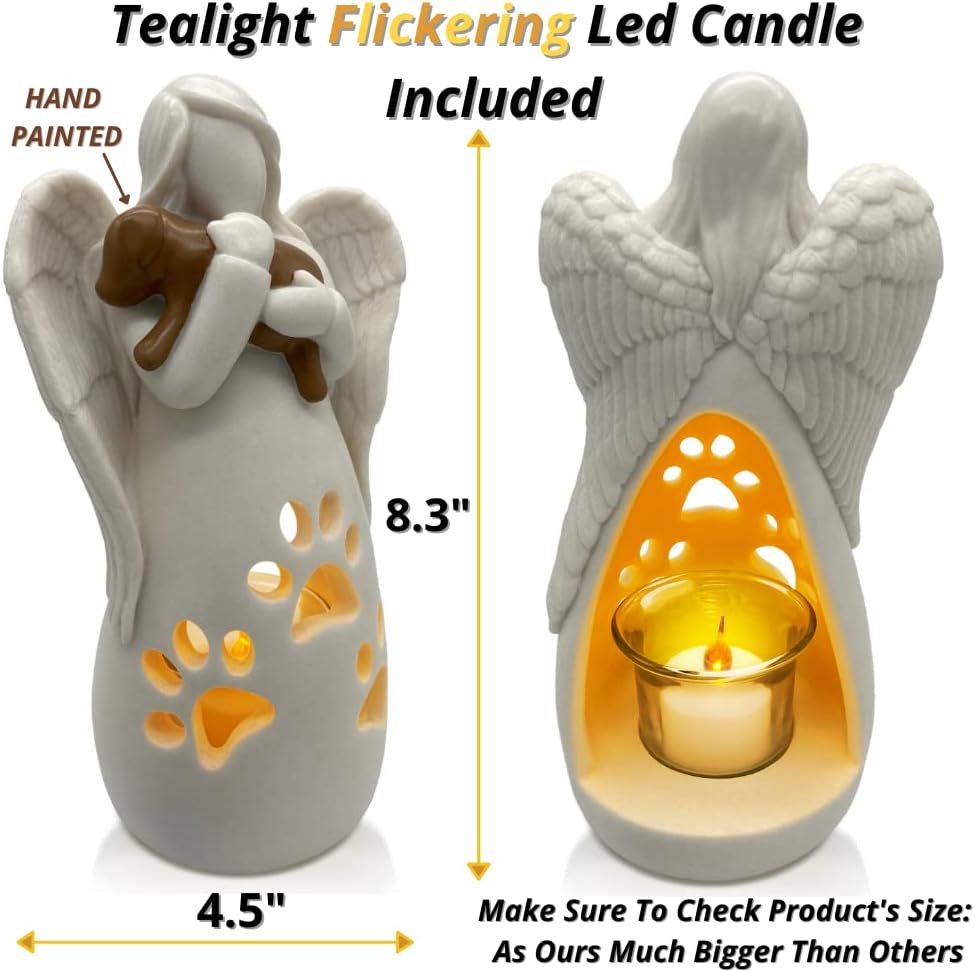OakiWay Dog Memorial Gifts - Angel Candle Holder Statue with Flickering LED Light | Pet Loss Sympathy Gift for Dog Lovers