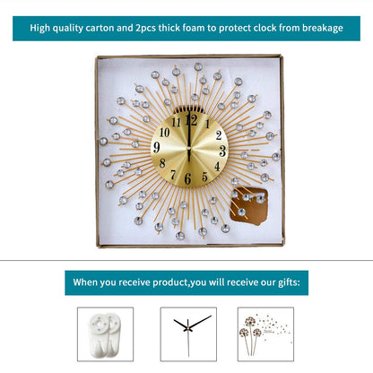 YIJIDECOR Large Wall Clocks for Living Room Decor Modern Gold Silent Wall Clock Battery Operated Non-Ticking for Bedroom Kitchen Home Decorative 14 Inch Round Metal Crystal Wall Watch for Office