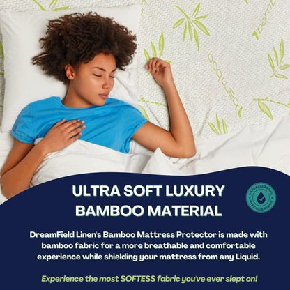 Bamboo Mattress Protector - 100% Waterproof Queen Size Cooling Cover | Ultra Soft Jacquard Fabric