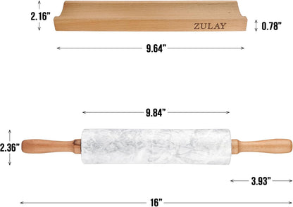 Zulay Kitchen 17-Inch Marble Rolling Pin With Stand - Non-Stick Polished Marble Roller For Baking Pastries, Bread & Pizza
