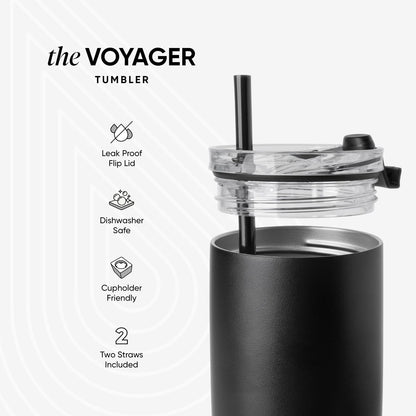 Simple Modern Voyager Tumbler - Insulated Stainless Steel Travel Mug with Flip Lid | 16oz Almond Birch