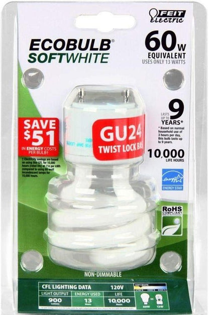 Feit Electric BPESL13T/GU24 60-Watt Equivalent GU24 CFL Bulb
