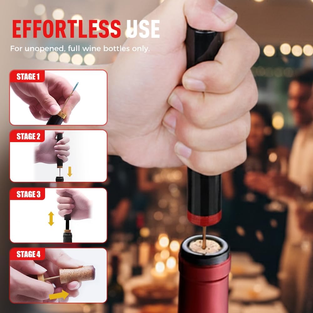 Wine Bottle Opener, Pocket Air Pressure Pump Wine Bottle Opener, Portable Wines Cork Open Bottles Tool, Mini Travel Corkscrew Quick Bottles Opening for Home Restaurant Party (Gold)
