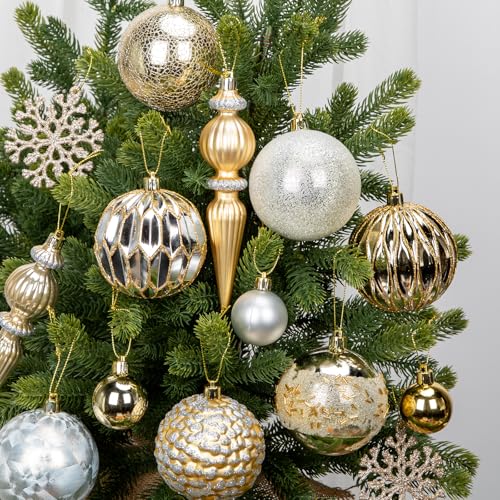 Christmas Tree Decorations Set 92 pcs Shatterproof Ornaments Gold & Silver - Variation of THIS listing