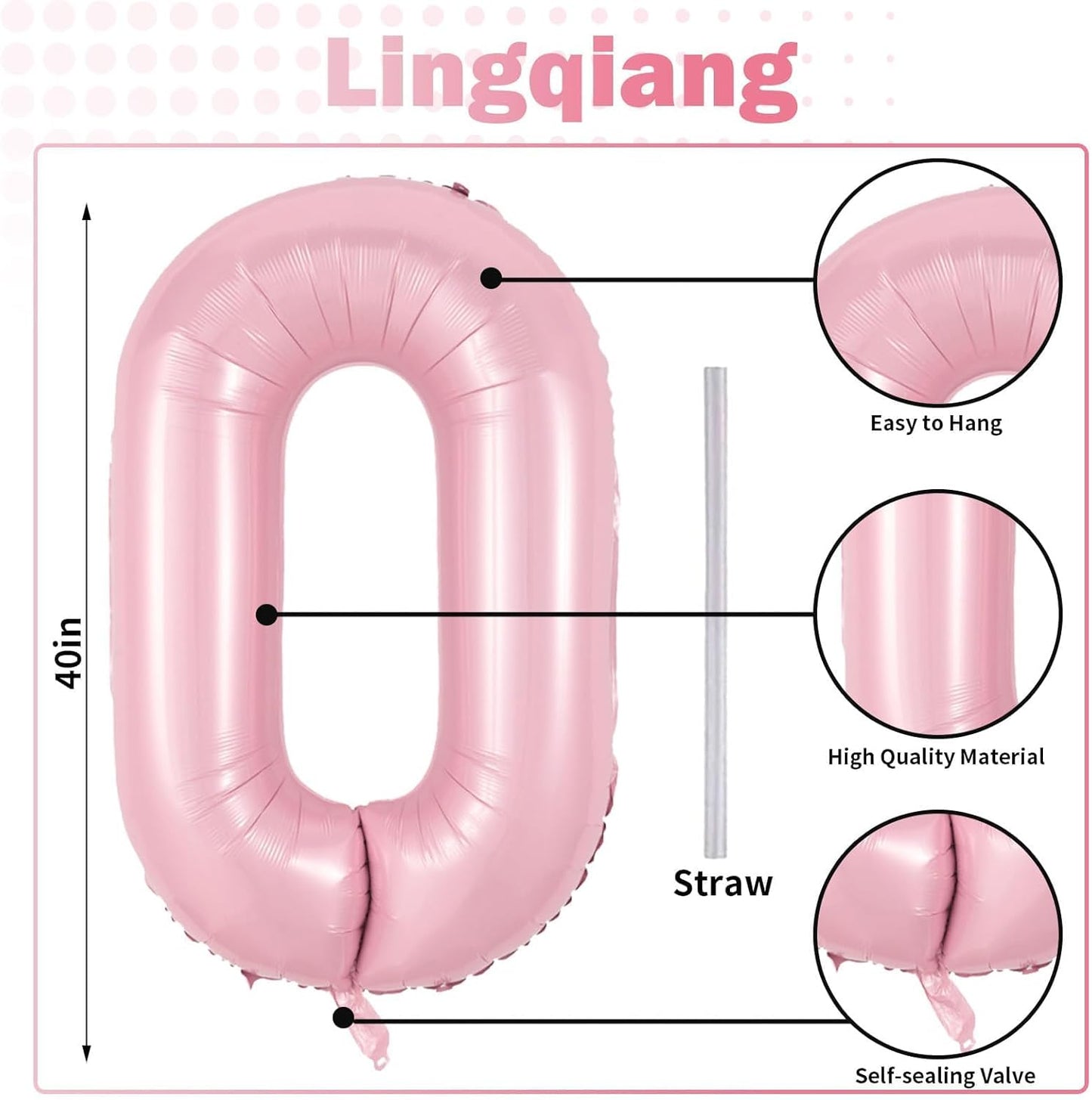 Pastel Pink Number 0 Balloon - Large Foil 40" Helium Balloon for Girls' Birthday & Graduation Celebrations
