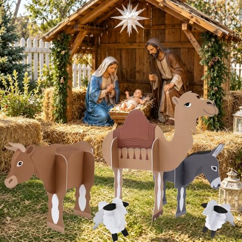 Nativity Animal Stand Up Cardboard Cutouts - 5 Pcs Christmas Nativity Scene Decorations - Variation: Nativity Animal