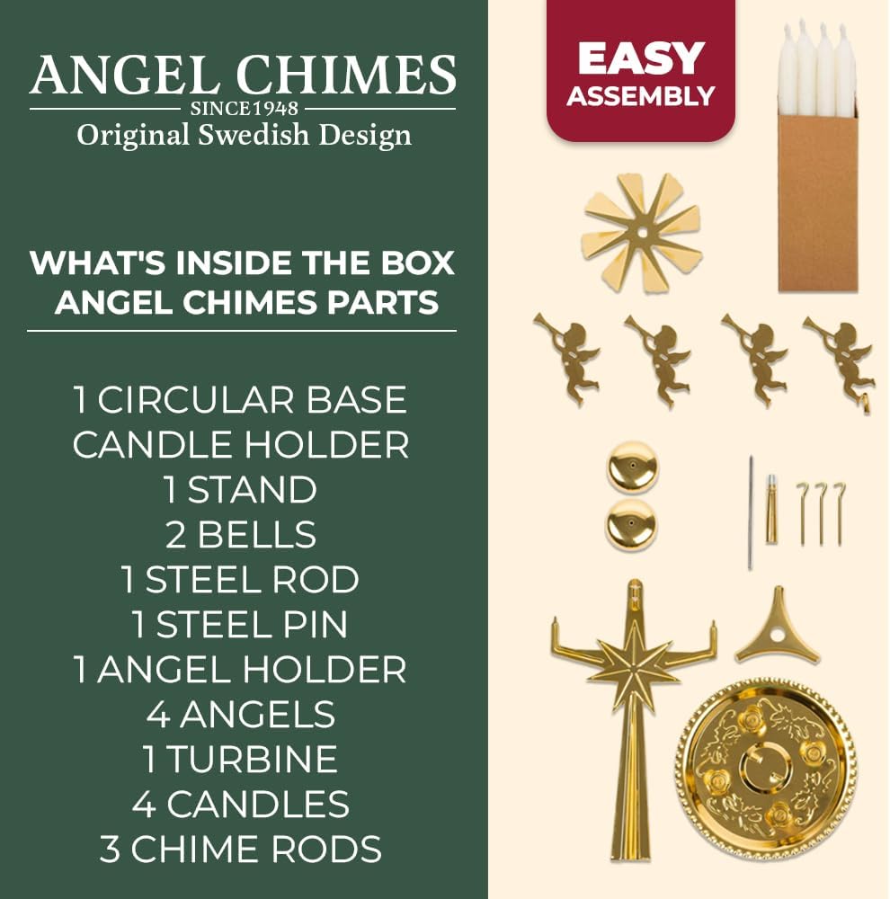 Swedish Angel Chimes | Original Carousel with 4 Candles - Festive Gold Brass Home Decoration Since 1948