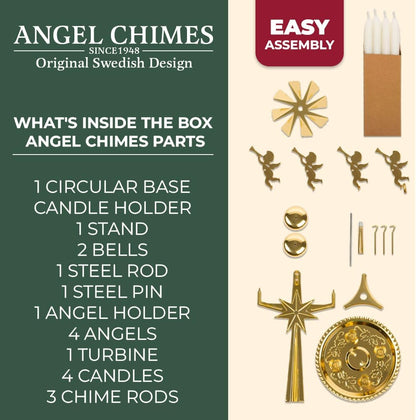 Swedish Angel Chimes | Original Carousel with 4 Candles - Festive Gold Brass Home Decoration Since 1948
